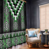 Green Taniko Pattern Aotearoa Window Curtain Niho Taniwha Mix Poutama LT14 - Polynesian Pride