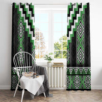 Green Taniko Pattern Aotearoa Window Curtain Niho Taniwha Mix Poutama LT14 - Polynesian Pride