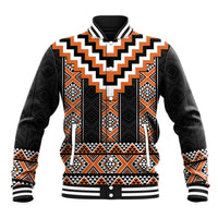 Orange Taniko Pattern Aotearoa Baseball Jacket Niho Taniwha Mix Poutama LT14 Unisex Orange - Polynesian Pride