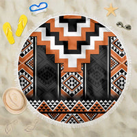 Orange Taniko Pattern Aotearoa Beach Blanket Niho Taniwha Mix Poutama LT14 One Size 150cm Orange - Polynesian Pride