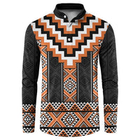 Orange Taniko Pattern Aotearoa Button Sweatshirt Niho Taniwha Mix Poutama LT14 Orange - Polynesian Pride