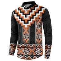 Orange Taniko Pattern Aotearoa Button Sweatshirt Niho Taniwha Mix Poutama LT14 - Polynesian Pride