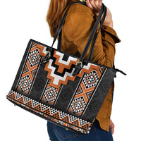 Orange Taniko Pattern Aotearoa Leather Tote Bag Niho Taniwha Mix Poutama LT14 - Polynesian Pride