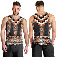 Orange Taniko Pattern Aotearoa Men Tank Top Niho Taniwha Mix Poutama LT14 - Polynesian Pride