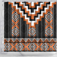 Orange Taniko Pattern Aotearoa Shower Curtain Niho Taniwha Mix Poutama
