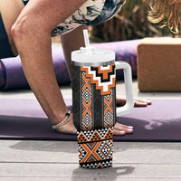 Orange Taniko Pattern Aotearoa Tumbler With Handle Niho Taniwha Mix Poutama LT14 - Polynesian Pride