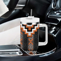 Orange Taniko Pattern Aotearoa Tumbler With Handle Niho Taniwha Mix Poutama LT14 - Polynesian Pride