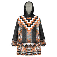 Orange Taniko Pattern Aotearoa Wearable Blanket Hoodie Niho Taniwha Mix Poutama LT14 One Size Orange - Polynesian Pride