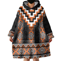 Orange Taniko Pattern Aotearoa Wearable Blanket Hoodie Niho Taniwha Mix Poutama LT14 - Polynesian Pride