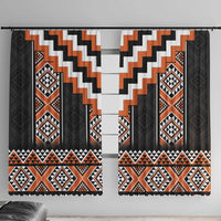 Orange Taniko Pattern Aotearoa Window Curtain Niho Taniwha Mix Poutama LT14 With Hooks Orange - Polynesian Pride