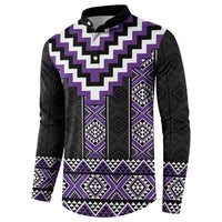Purple Taniko Pattern Aotearoa Button Sweatshirt Niho Taniwha Mix Poutama LT14 - Polynesian Pride