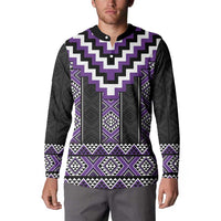 Purple Taniko Pattern Aotearoa Button Sweatshirt Niho Taniwha Mix Poutama LT14 - Polynesian Pride