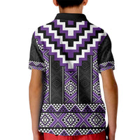 Purple Taniko Pattern Aotearoa Kid Polo Shirt Niho Taniwha Mix Poutama LT14