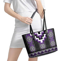 Purple Taniko Pattern Aotearoa Leather Tote Bag Niho Taniwha Mix Poutama LT14 - Polynesian Pride