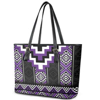 Purple Taniko Pattern Aotearoa Leather Tote Bag Niho Taniwha Mix Poutama LT14 - Polynesian Pride