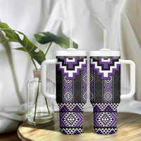 Purple Taniko Pattern Aotearoa Tumbler With Handle Niho Taniwha Mix Poutama LT14 - Polynesian Pride