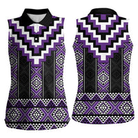 Purple Taniko Pattern Aotearoa Women Sleeveless Polo Shirt Niho Taniwha Mix Poutama LT14 - Polynesian Pride