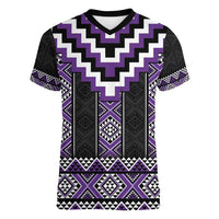 Purple Taniko Pattern Aotearoa Women V-Neck T-Shirt Niho Taniwha Mix Poutama LT14 Female Purple - Polynesian Pride