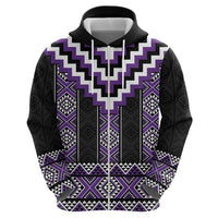 Purple Taniko Pattern Aotearoa Zip Hoodie Niho Taniwha Mix Poutama LT14