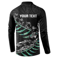 Custom New Zealand Silver Fern Rugby Button Sweatshirt Aotearoa Kiwi Maori Pattern