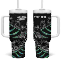 Custom New Zealand Silver Fern Rugby Tumbler With Handle Aotearoa Kiwi Maori Pattern