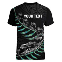 Custom New Zealand Silver Fern Rugby Women V-Neck T-Shirt Aotearoa Kiwi Maori Pattern