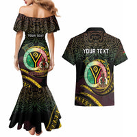 Personalised Vanuatu Couples Matching Mermaid Dress and Hawaiian Shirt Yumi 46th Hapi Independens Dei - Black Version LT14 - Polynesian Pride