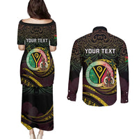 Personalised Vanuatu Couples Matching Puletasi and Long Sleeve Button Shirt Yumi 45th Hapi Independens Dei - Black Version LT14 - Polynesian Pride