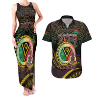 Personalised Vanuatu Couples Matching Tank Maxi Dress and Hawaiian Shirt Yumi 45th Hapi Independens Dei - Black Version LT14 Black - Polynesian Pride