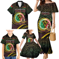 Personalised Vanuatu Family Matching Mermaid Dress and Hawaiian Shirt Yumi 46th Hapi Independens Dei - Black Version LT14 - Polynesian Pride