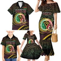 Personalised Vanuatu Family Matching Mermaid Dress and Hawaiian Shirt Yumi 45th Hapi Independens Dei - Black Version LT14 - Polynesian Pride