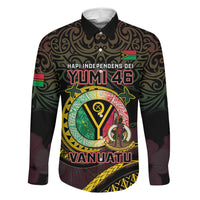 Personalised Vanuatu Family Matching Off The Shoulder Long Sleeve Dress and Hawaiian Shirt Yumi 46th Hapi Independens Dei - Black Version LT14 Dad's Shirt - Long Sleeve Black - Polynesian Pride