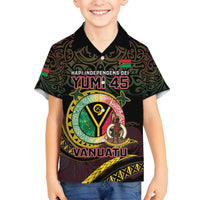 Personalised Vanuatu Family Matching Off Shoulder Maxi Dress and Hawaiian Shirt Yumi 45th Hapi Independens Dei - Black Version LT14 Son's Shirt Black - Polynesian Pride