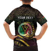 Personalised Vanuatu Family Matching Off Shoulder Short Dress and Hawaiian Shirt Yumi 45th Hapi Independens Dei - Black Version LT14 - Polynesian Pride