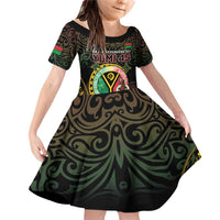 Personalised Vanuatu Family Matching Off Shoulder Short Dress and Hawaiian Shirt Yumi 45th Hapi Independens Dei - Black Version LT14 Daughter's Dress Black - Polynesian Pride