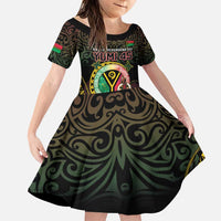Personalised Vanuatu Family Matching Puletasi and Hawaiian Shirt Yumi 45th Hapi Independens Dei - Black Version LT14 Daughter's Dress Black - Polynesian Pride