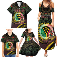 Personalised Vanuatu Family Matching Summer Maxi Dress and Hawaiian Shirt Yumi 46th Hapi Independens Dei - Black Version LT14 - Polynesian Pride