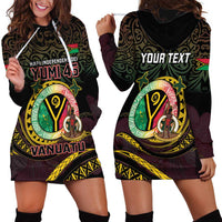 Personalised Vanuatu Hoodie Dress Yumi 46th Hapi Independens Dei - Black Version LT14 - Polynesian Pride