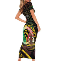 Personalised Vanuatu Short Sleeve Bodycon Dress Yumi 45th Hapi Independens Dei - Black Version LT14