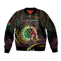 Personalised Vanuatu Sleeve Zip Bomber Jacket Yumi 45th Hapi Independens Dei - Black Version LT14 Unisex Black - Polynesian Pride