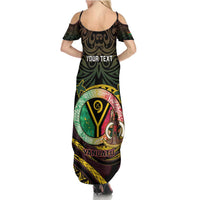 Personalised Vanuatu Summer Maxi Dress Yumi 45th Hapi Independens Dei - Black Version LT14 - Polynesian Pride