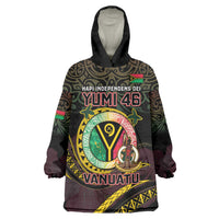 Personalised Vanuatu Wearable Blanket Hoodie Yumi 46th Hapi Independens Dei - Black Version LT14 One Size Black - Polynesian Pride