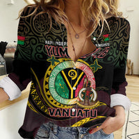 Personalised Vanuatu Women Casual Shirt Yumi 46th Hapi Independens Dei - Black Version LT14 Female Black - Polynesian Pride