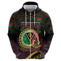 Personalised Vanuatu Zip Hoodie Yumi 46th Hapi Independens Dei - Black Version LT14 Pullover Hoodie Black - Polynesian Pride