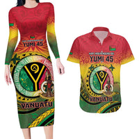 Personalised Vanuatu Couples Matching Long Sleeve Bodycon Dress and Hawaiian Shirt Yumi 45th Hapi Independens Dei - Reggae Version LT14 Reggae - Polynesian Pride
