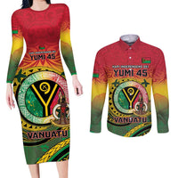 Personalised Vanuatu Couples Matching Long Sleeve Bodycon Dress and Long Sleeve Button Shirt Yumi 45th Hapi Independens Dei - Reggae Version LT14 Reggae - Polynesian Pride