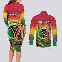 Personalised Vanuatu Couples Matching Long Sleeve Bodycon Dress and Long Sleeve Button Shirt Yumi 45th Hapi Independens Dei - Reggae Version LT14 - Polynesian Pride