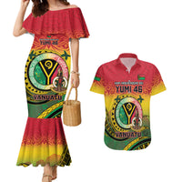 Personalised Vanuatu Couples Matching Mermaid Dress and Hawaiian Shirt Yumi 46th Hapi Independens Dei - Reggae Version LT14 Reggae - Polynesian Pride