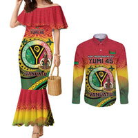 Personalised Vanuatu Couples Matching Mermaid Dress and Long Sleeve Button Shirt Yumi 45th Hapi Independens Dei - Reggae Version LT14 Reggae - Polynesian Pride