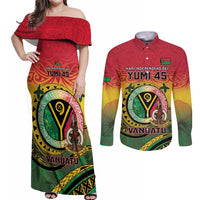 Personalised Vanuatu Couples Matching Off Shoulder Maxi Dress and Long Sleeve Button Shirt Yumi 45th Hapi Independens Dei - Reggae Version LT14 Reggae - Polynesian Pride